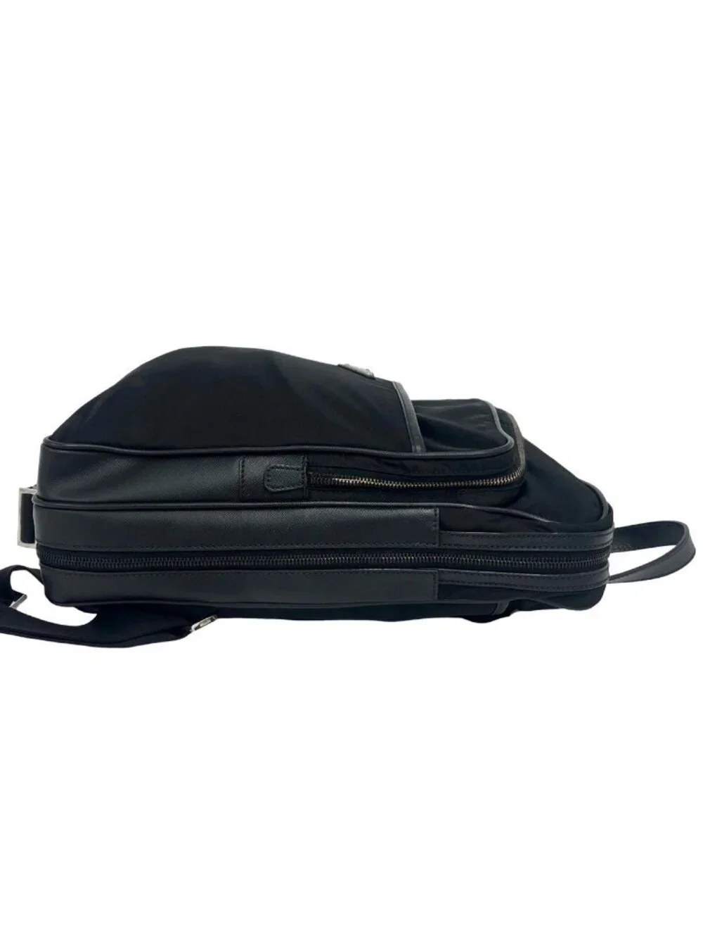 Prada Triangle Logo Tessuto Nylon Saffiano Leather Backpack Black